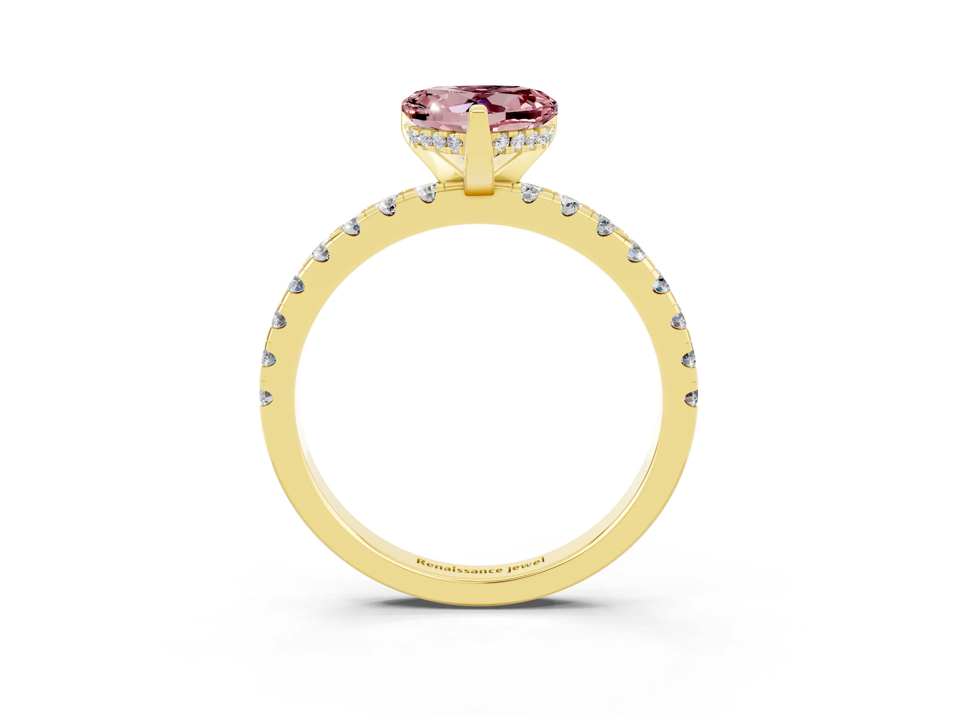 Yellow gold Heart Cut Morganite Solitaire Ring with Pavé Band and Four-Prong Setting_27