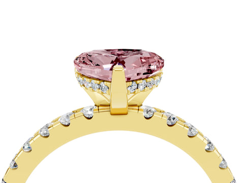 Yellow gold Heart Cut Morganite Solitaire Ring with Pavé Band and Four-Prong Setting_28