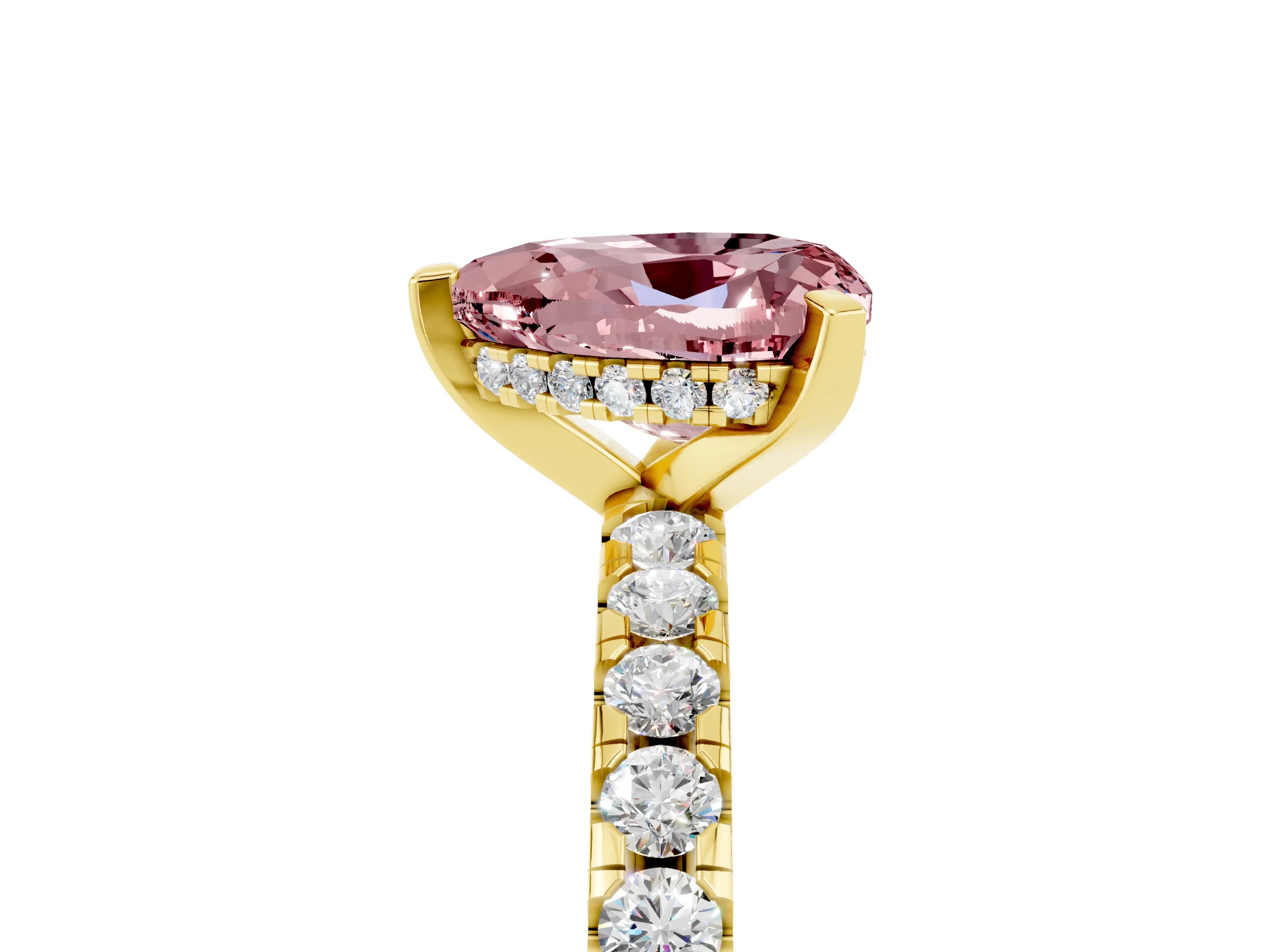 Yellow gold Heart Cut Morganite Solitaire Ring with Pavé Band and Four-Prong Setting_29