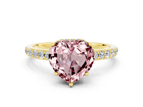 Yellow gold Heart Cut Morganite Solitaire Ring with Pavé Band and Hidden Halo_12