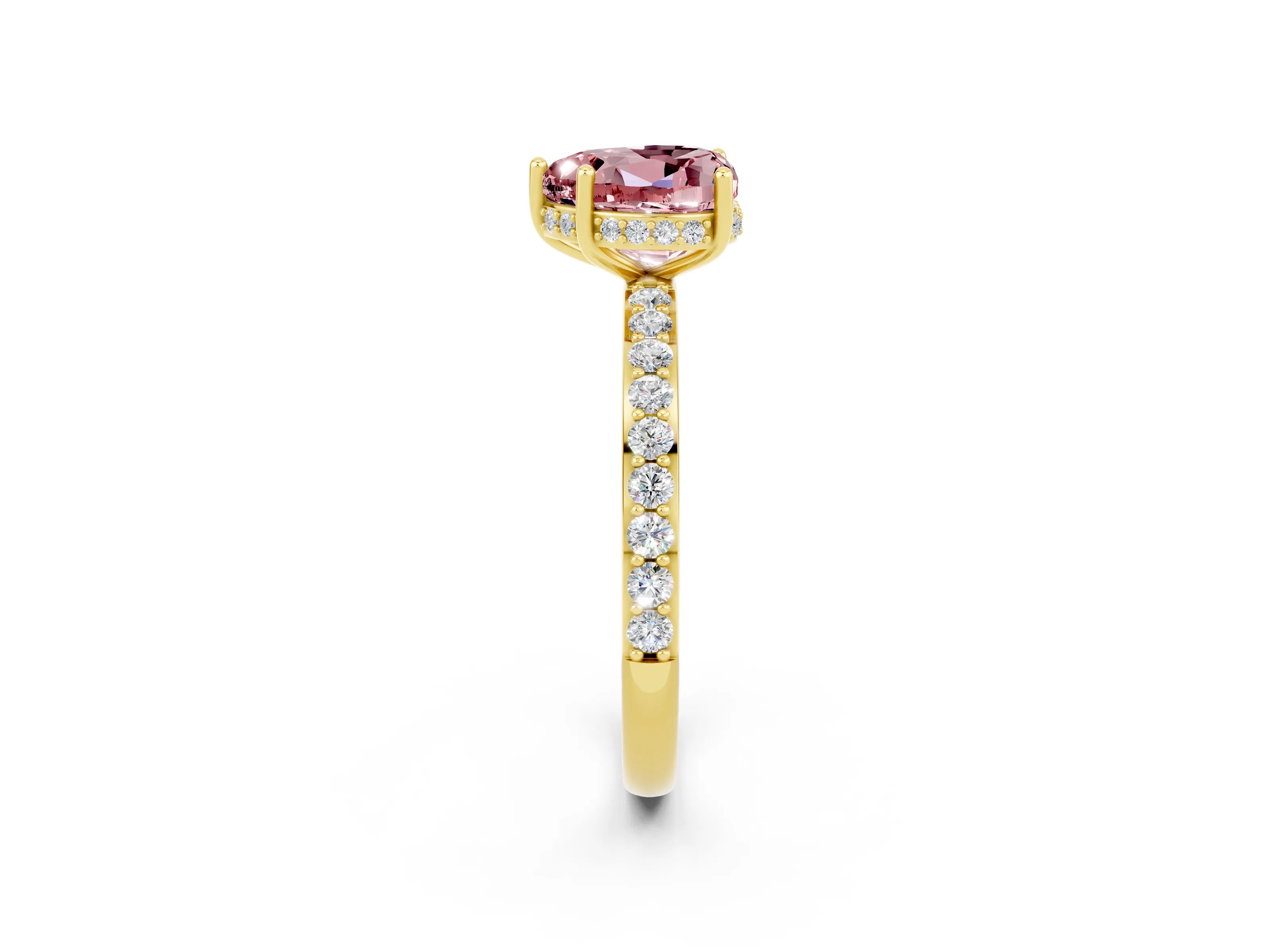 Yellow gold Heart Cut Morganite Solitaire Ring with Pavé Band and Hidden Halo_14