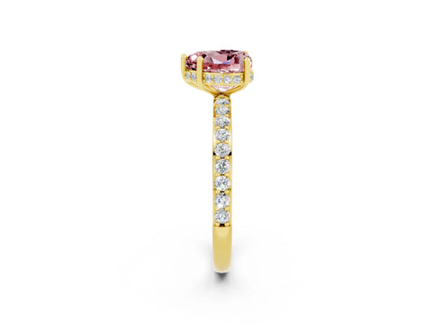 Yellow gold Heart Cut Morganite Solitaire Ring with Pavé Band and Hidden Halo_14