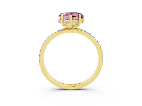 Yellow gold Heart Cut Morganite Solitaire Ring with Pavé Band and Hidden Halo_15