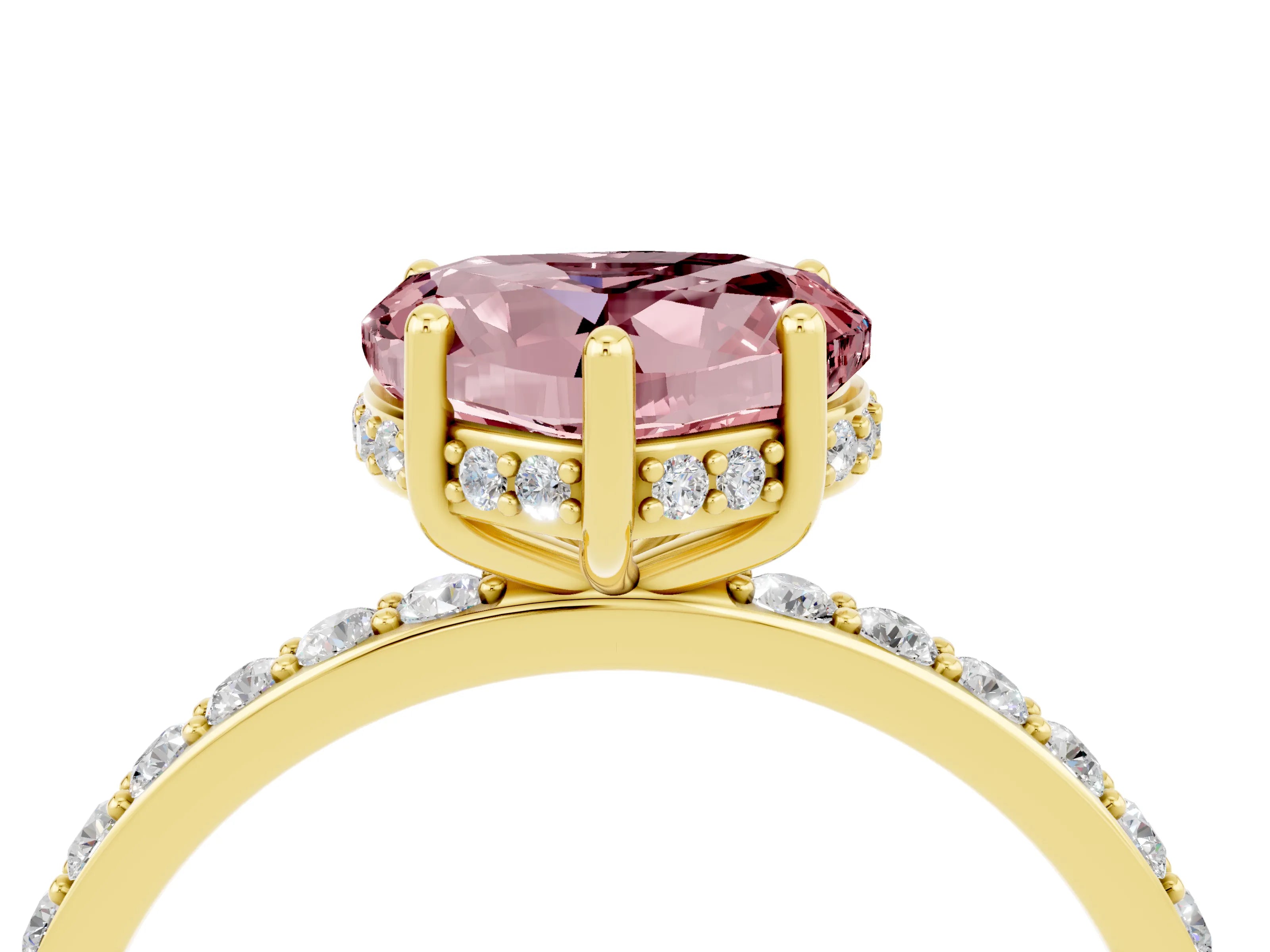 Yellow gold Heart Cut Morganite Solitaire Ring with Pavé Band and Hidden Halo_16
