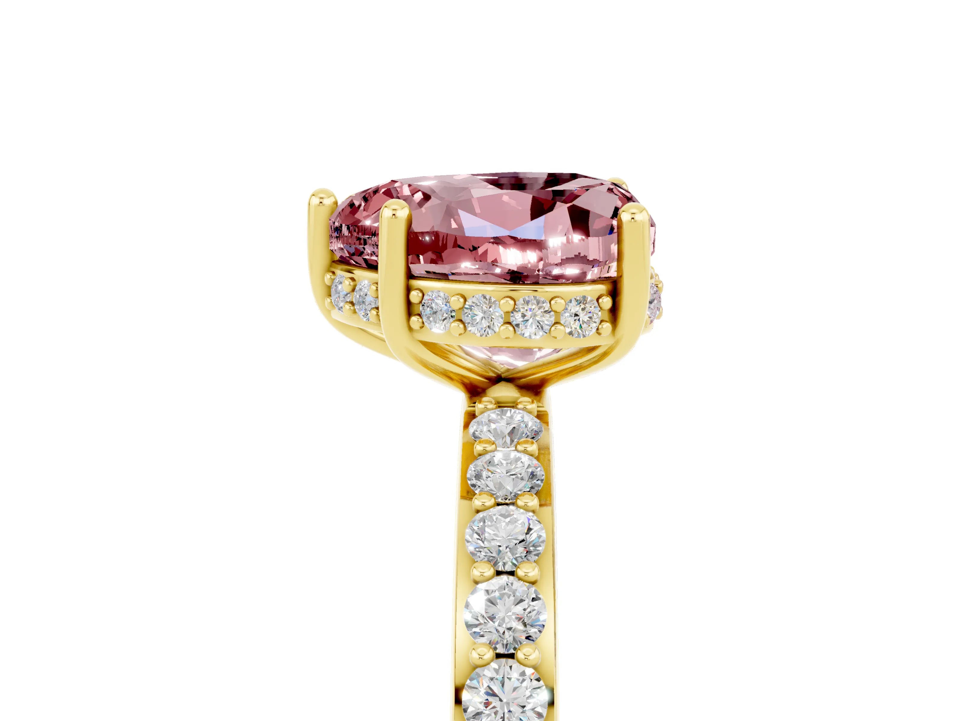 Yellow gold Heart Cut Morganite Solitaire Ring with Pavé Band and Hidden Halo_17