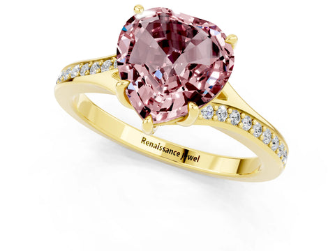 Yellow gold Heart Cut Morganite Solitaire Ring with Pavé Band and Prong Setting_1