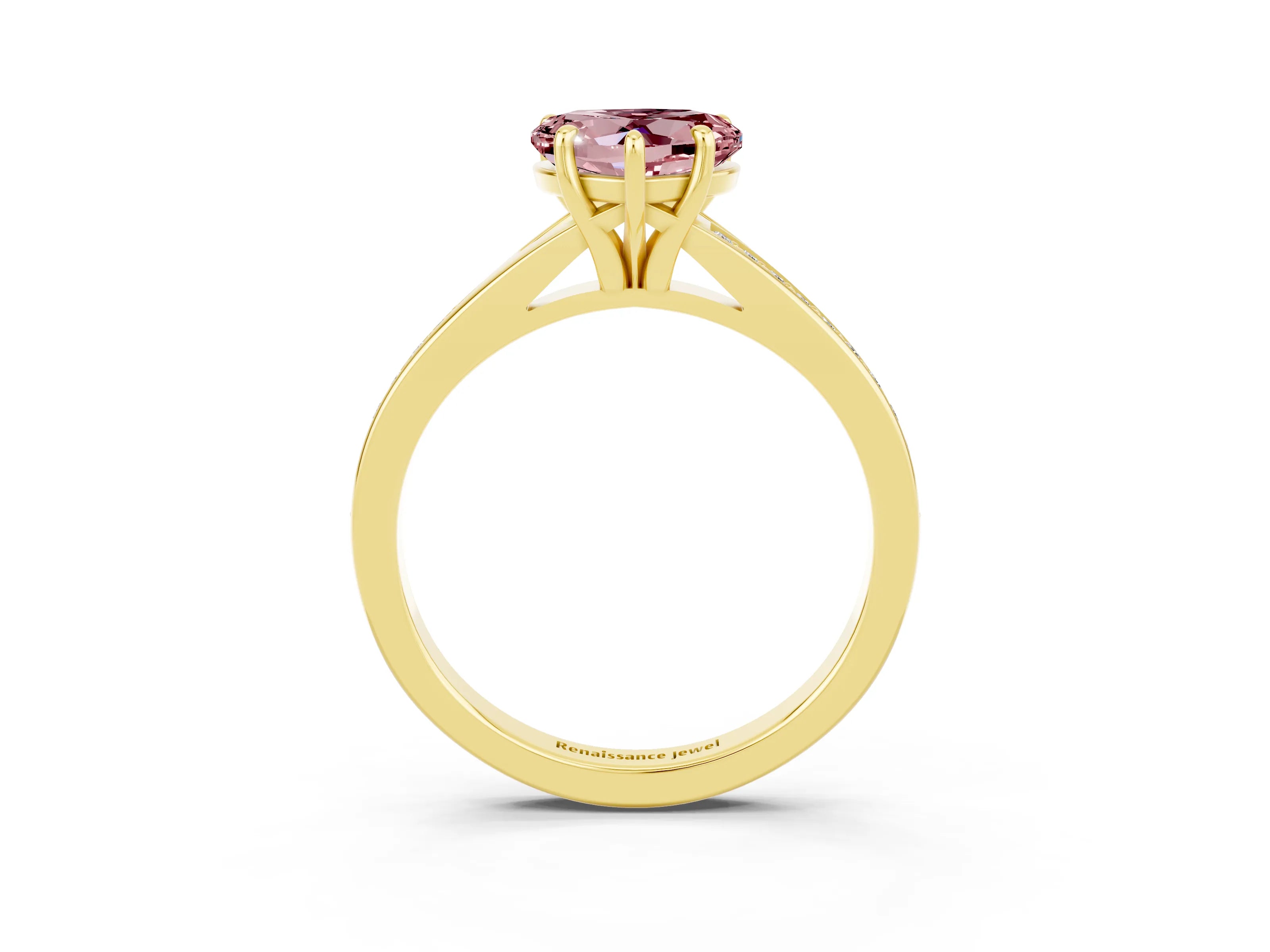 Yellow gold Heart Cut Morganite Solitaire Ring with Pavé Band and Prong Setting_3