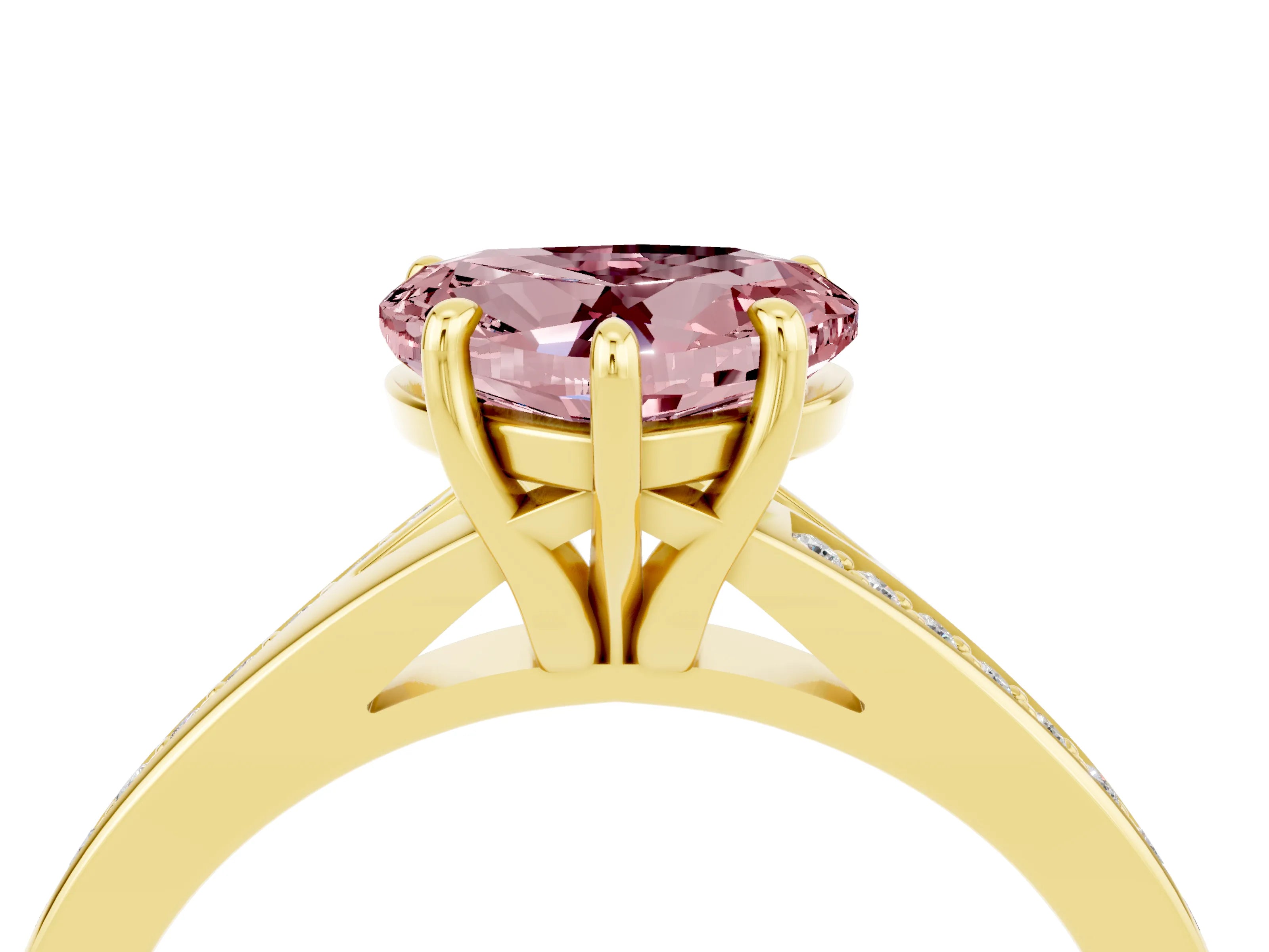 Yellow gold Heart Cut Morganite Solitaire Ring with Pavé Band and Prong Setting_4