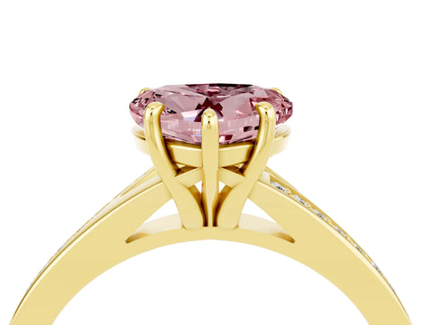Yellow gold Heart Cut Morganite Solitaire Ring with Pavé Band and Prong Setting_4