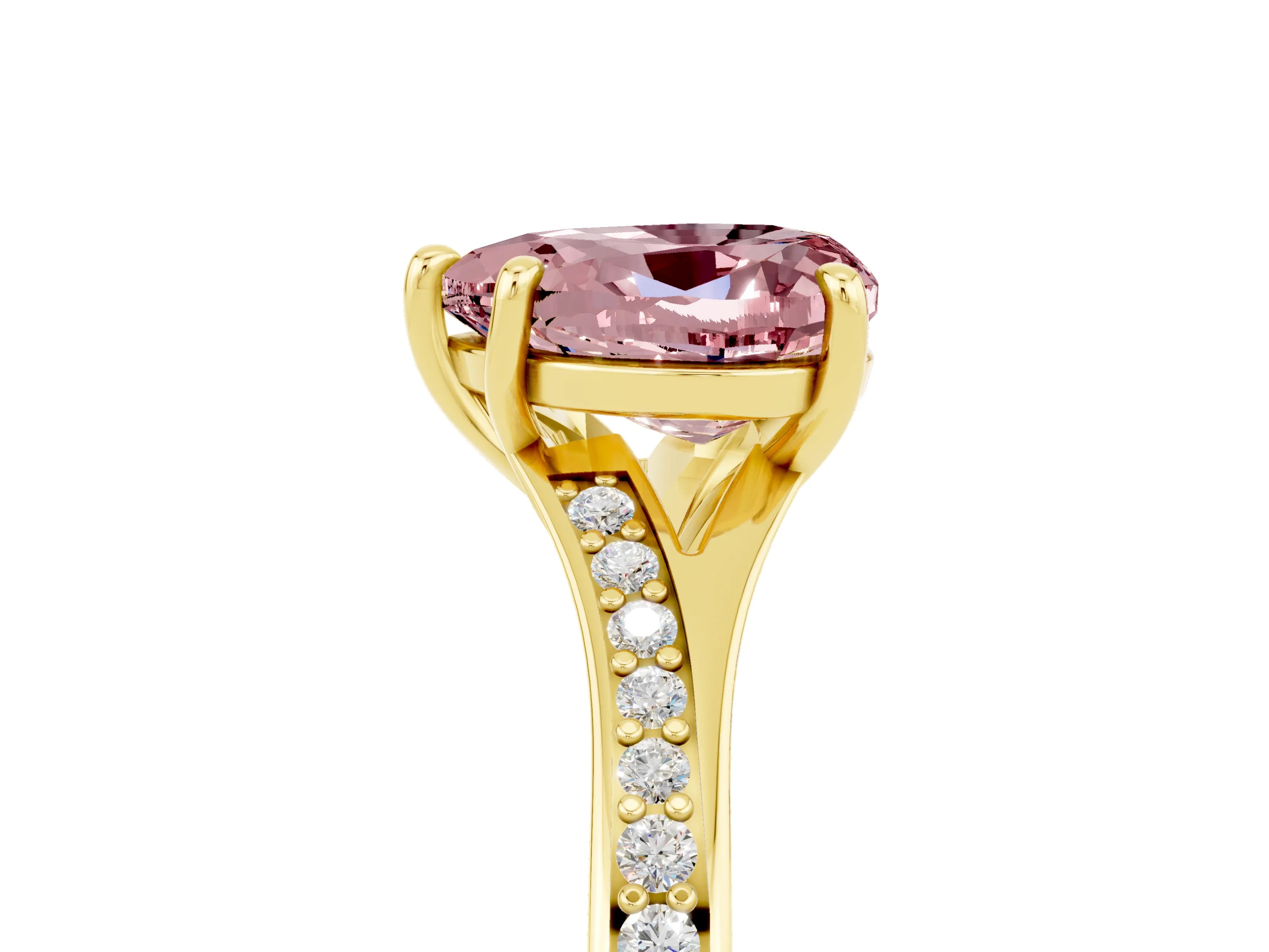 Yellow gold Heart Cut Morganite Solitaire Ring with Pavé Band and Prong Setting_5