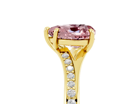 Yellow gold Heart Cut Morganite Solitaire Ring with Pavé Band and Prong Setting_5