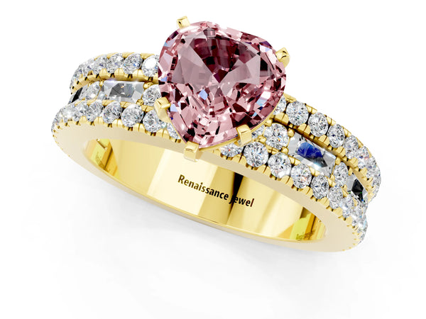Yellow gold Heart Cut Morganite Solitaire Ring with Pavé and Channel Set Band