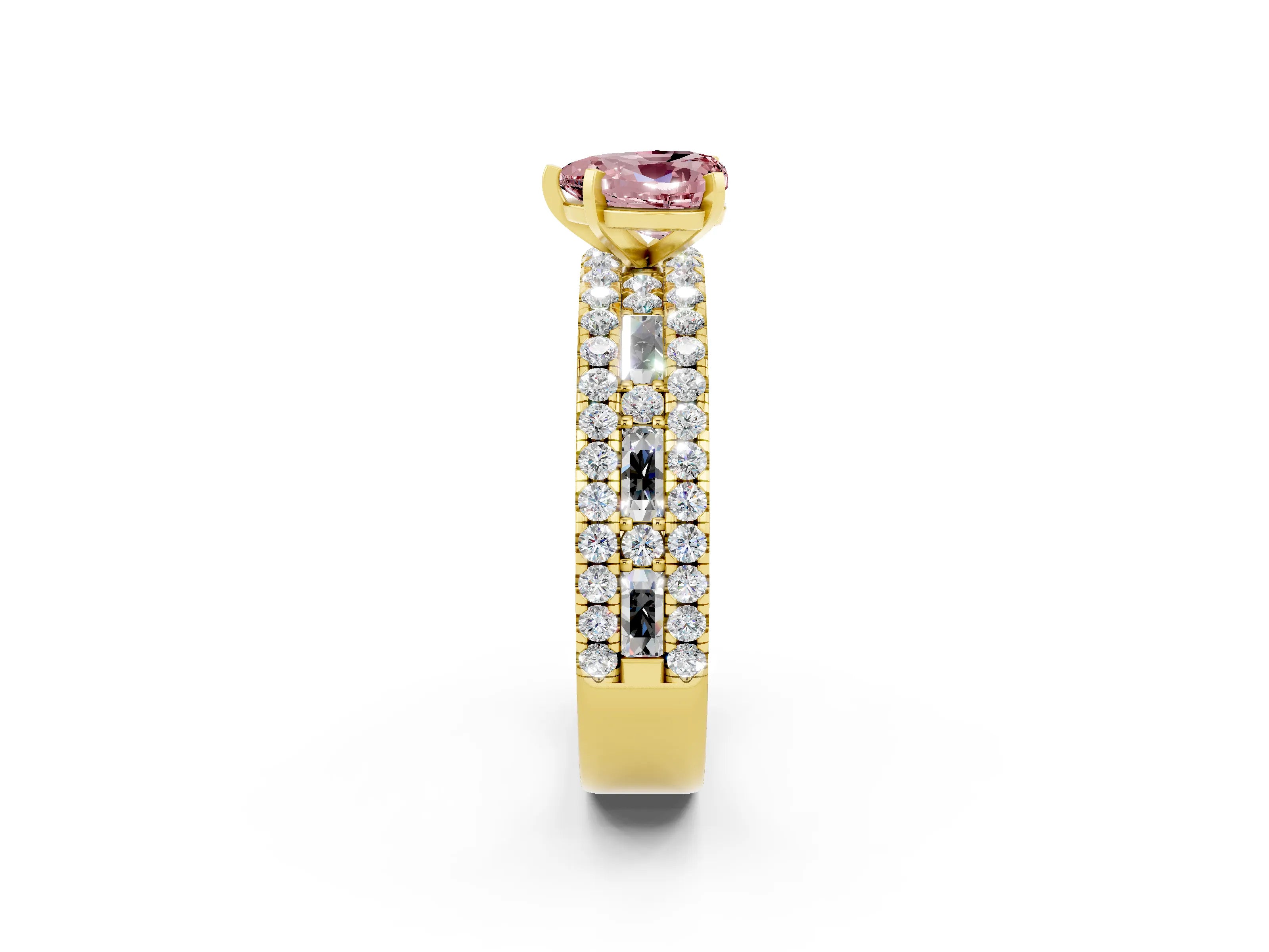 Yellow gold Heart Cut Morganite Solitaire Ring with Pavé and Channel Set Band_2