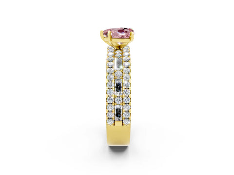 Yellow gold Heart Cut Morganite Solitaire Ring with Pavé and Channel Set Band_2