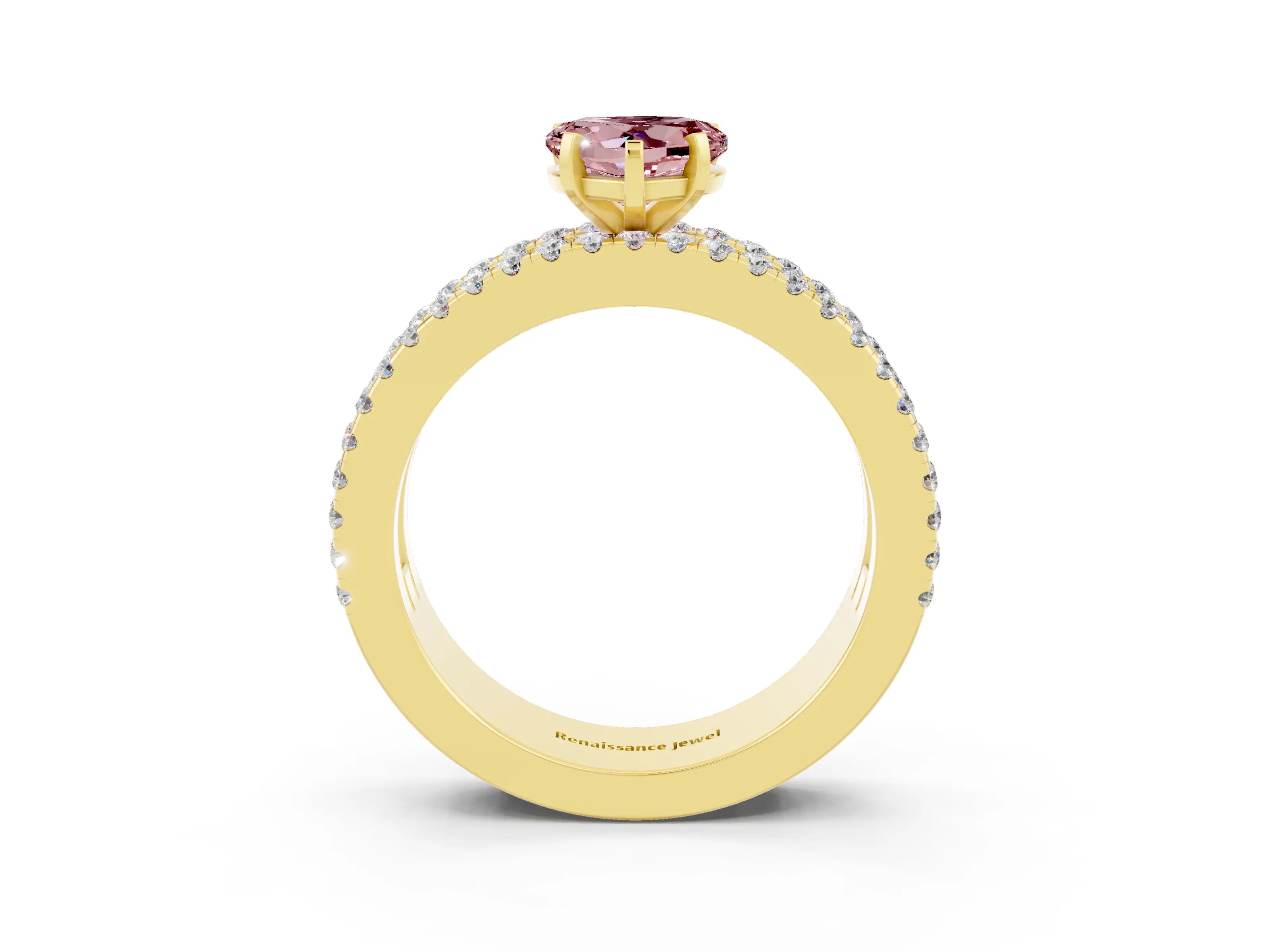 Yellow gold Heart Cut Morganite Solitaire Ring with Pavé and Channel Set Band_3