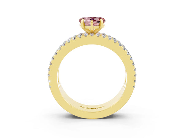 Yellow gold Heart Cut Morganite Solitaire Ring with Pavé and Channel Set Band