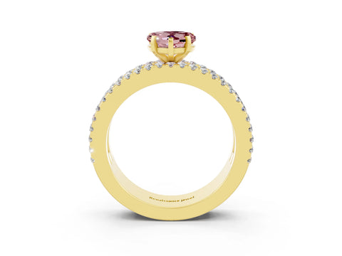 Yellow gold Heart Cut Morganite Solitaire Ring with Pavé and Channel Set Band_3