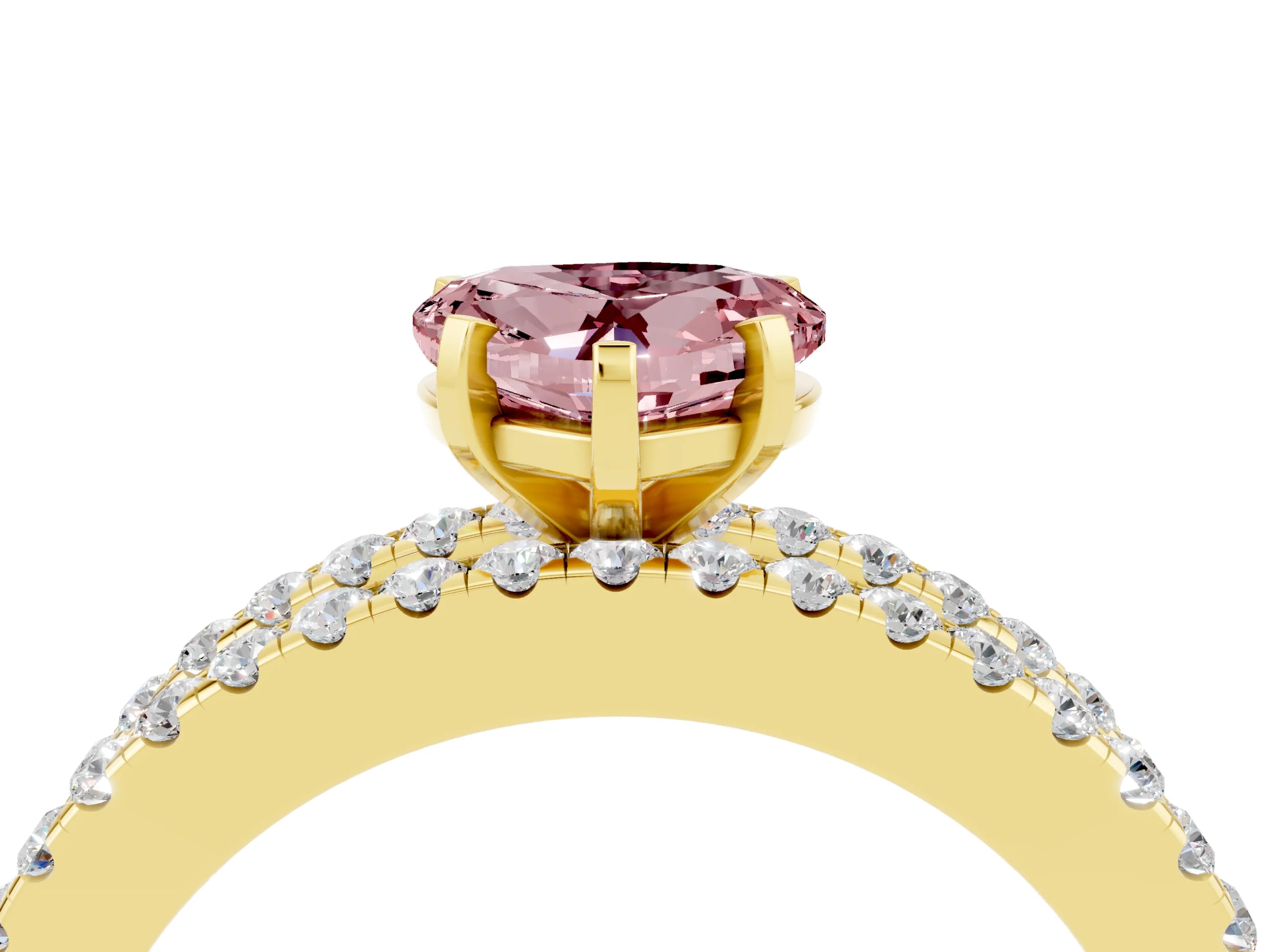 Yellow gold Heart Cut Morganite Solitaire Ring with Pavé and Channel Set Band_4