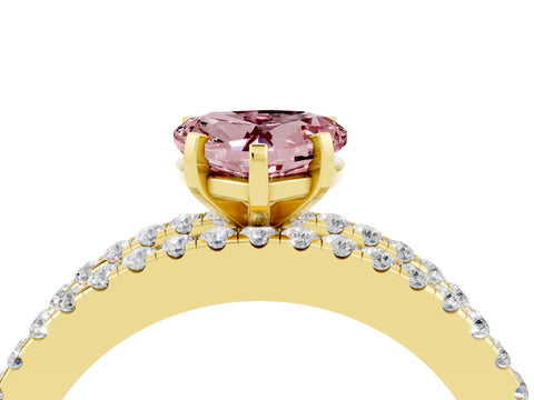 Yellow gold Heart Cut Morganite Solitaire Ring with Pavé and Channel Set Band_4