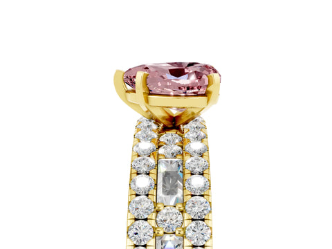 Yellow gold Heart Cut Morganite Solitaire Ring with Pavé and Channel Set Band_5