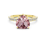 Yellow gold Heart Cut Morganite Solitaire Ring with Pave Band and Four Prong Setting_24