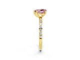 Yellow gold Heart Cut Morganite Solitaire Ring with Pave Band and Four Prong Setting_26