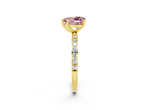 Yellow gold Heart Cut Morganite Solitaire Ring with Pave Band and Four Prong Setting_26