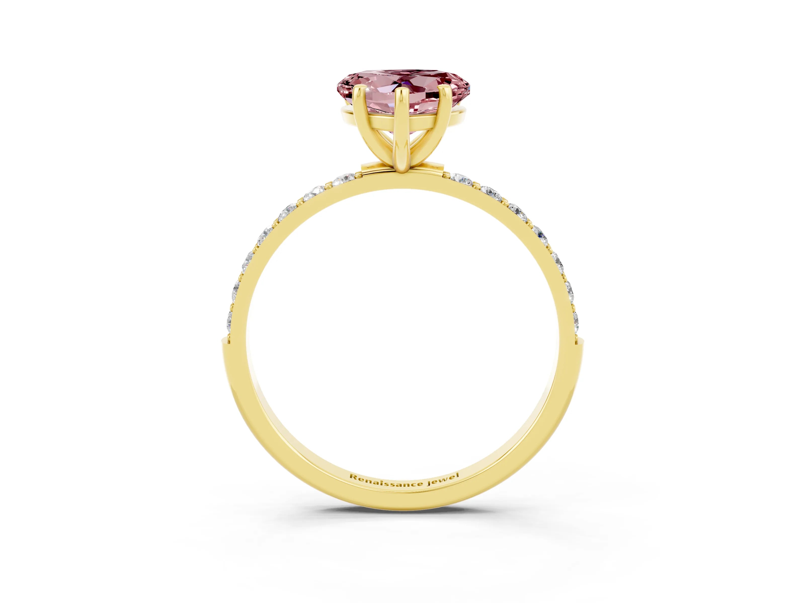 Yellow gold Heart Cut Morganite Solitaire Ring with Pave Band and Four Prong Setting_27