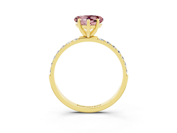 Yellow gold Heart Cut Morganite Solitaire Ring with Round  Pavé Band and Prong Setting