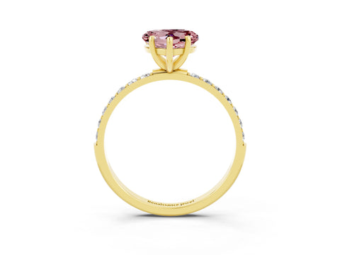 Yellow gold Heart Cut Morganite Solitaire Ring with Pave Band and Four Prong Setting_27
