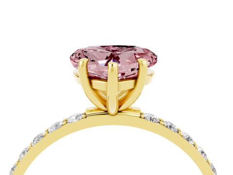 Yellow gold Heart Cut Morganite Solitaire Ring with Pave Band and Four Prong Setting_28