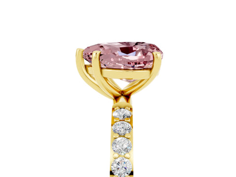 Yellow gold Heart Cut Morganite Solitaire Ring with Pave Band and Four Prong Setting_29