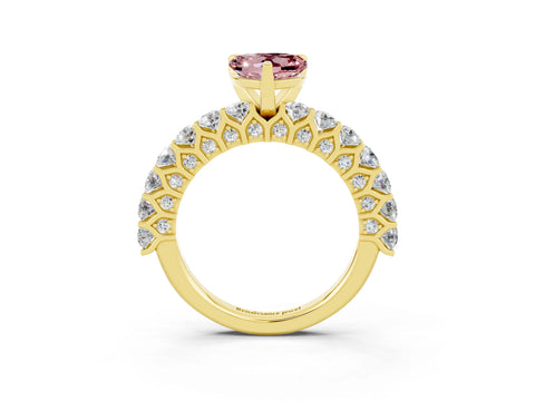Yellow gold Heart Cut Morganite Solitaire Ring with Shared Prong Pavé Band and Four-Prong Setting_15