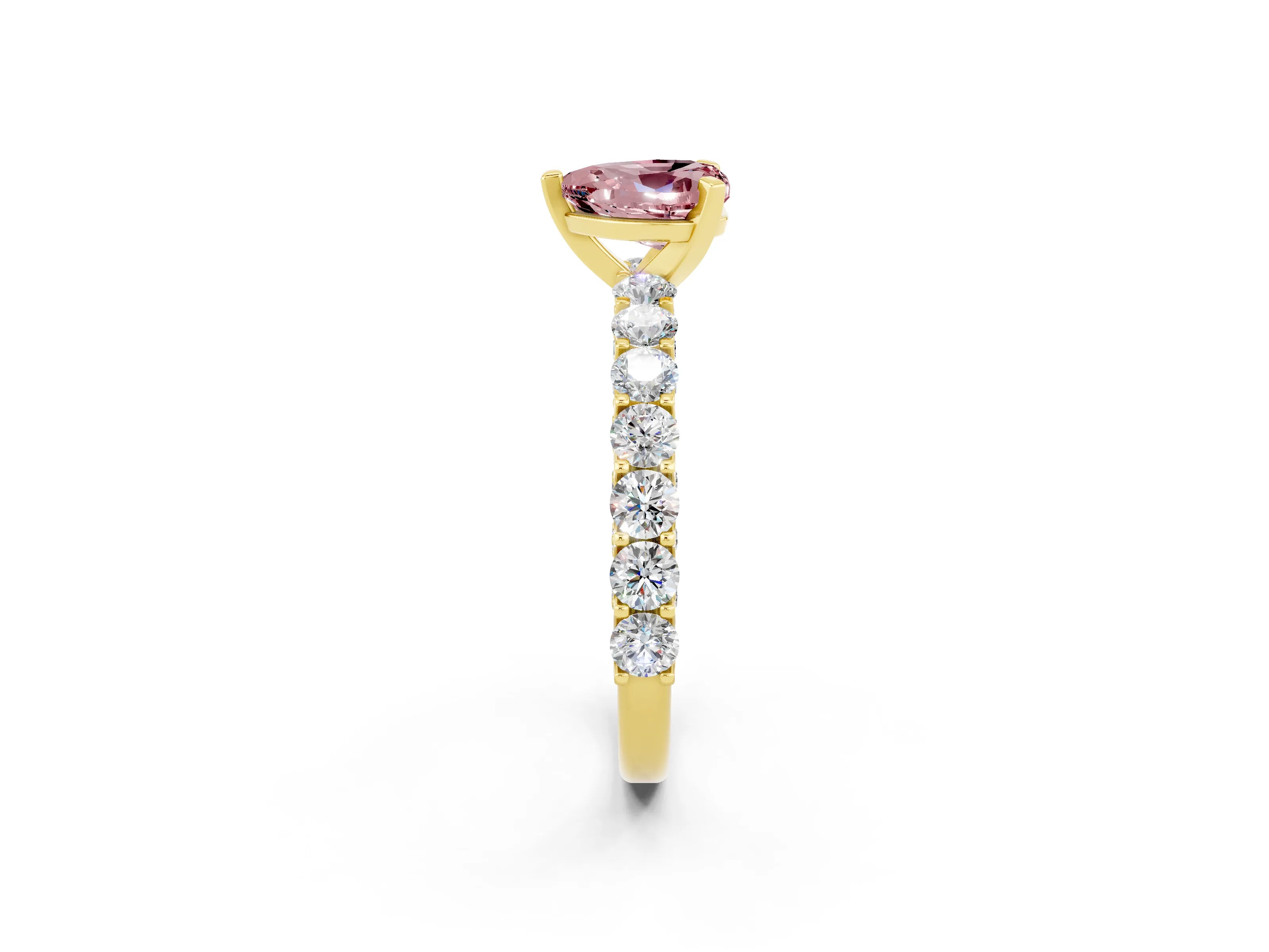 Yellow gold Heart Cut Morganite Solitaire Ring with Shared Prong Pavé Band and Four-Prong Setting_2