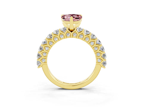Yellow gold Heart Cut Morganite Solitaire Ring with Shared Prong Pavé Band and Four-Prong Setting_3