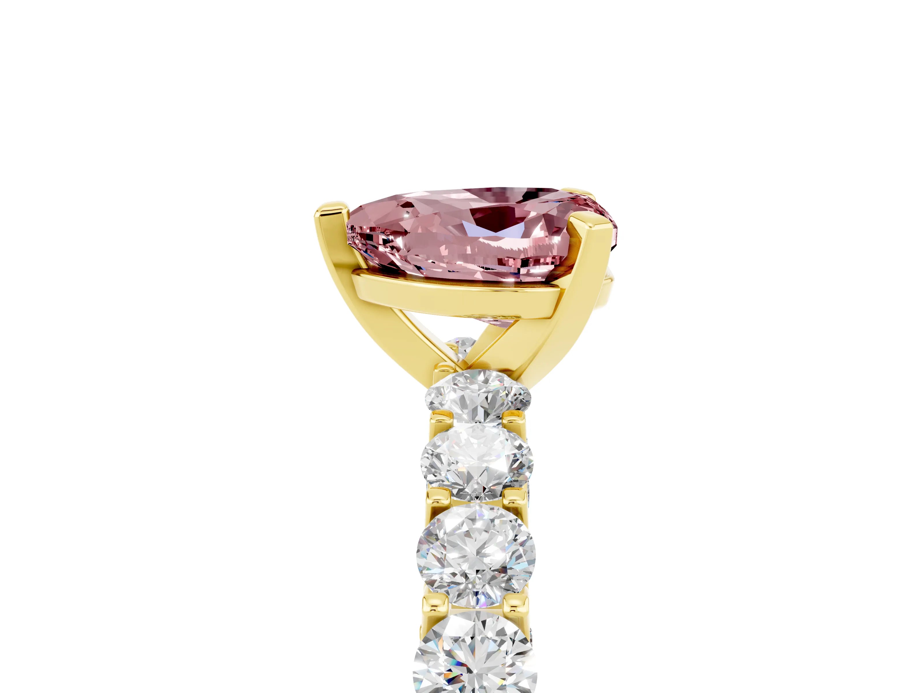 Yellow gold Heart Cut Morganite Solitaire Ring with Shared Prong Pavé Band and Four-Prong Setting_5
