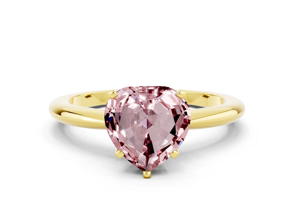 Yellow gold Heart Cut Morganite Solitaire Ring with Six-Prong Setting and Classic Band