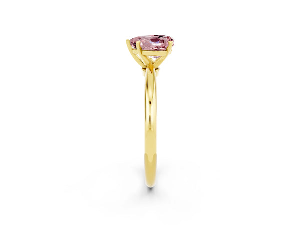Yellow gold Heart Cut Morganite Solitaire Ring with Six-Prong Setting and Classic Band