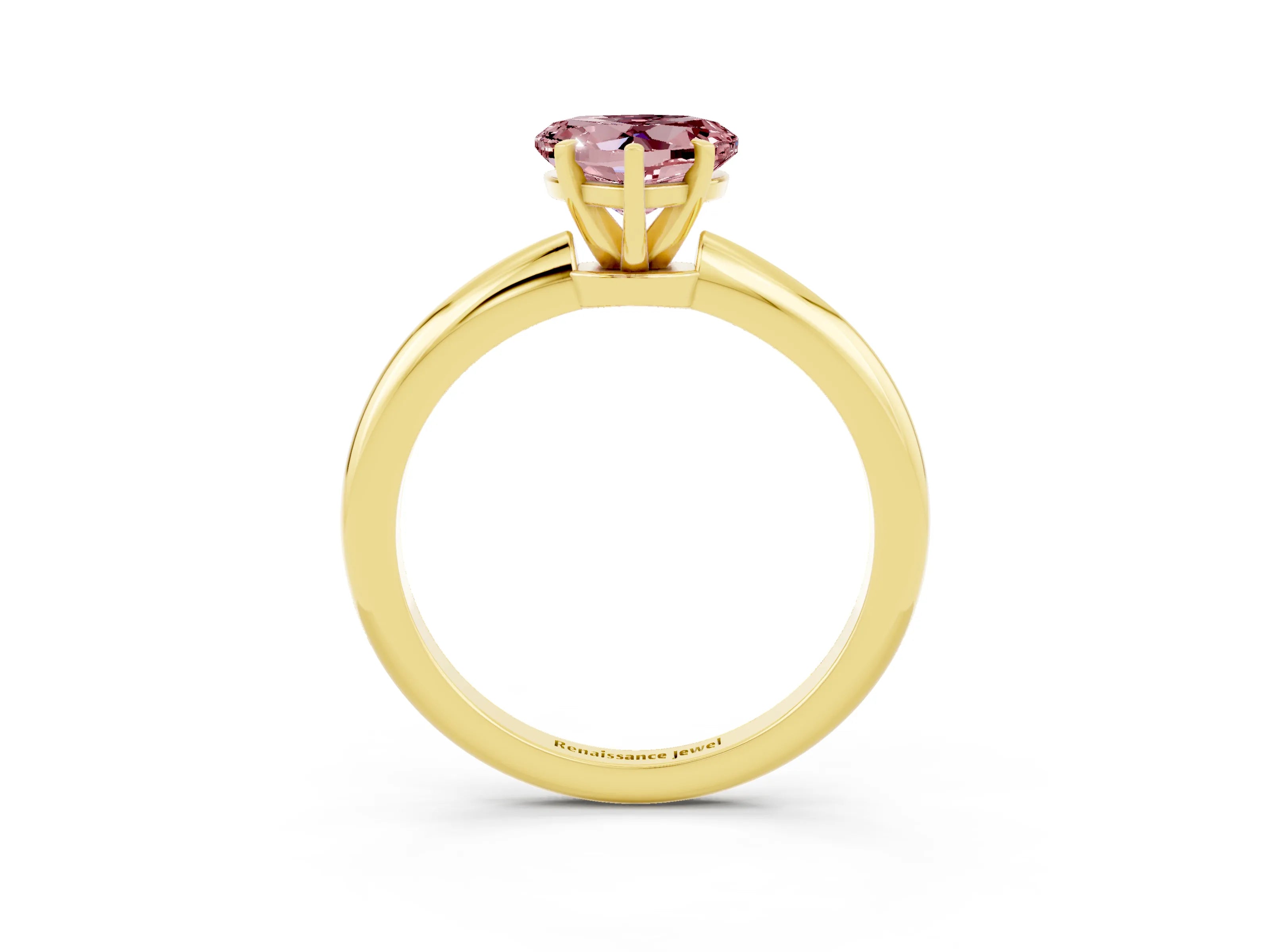Yellow gold Heart Cut Morganite Solitaire Ring with Six-Prong Setting and Classic Band_3