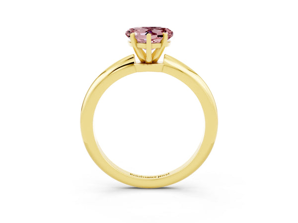 Yellow gold Heart Cut Morganite Solitaire Ring with Six-Prong Setting and Classic Band