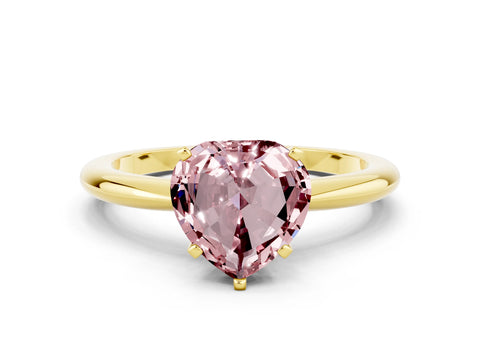 Yellow gold Heart Cut Morganite Solitaire Ring with Six-Prong Setting and Classic Band