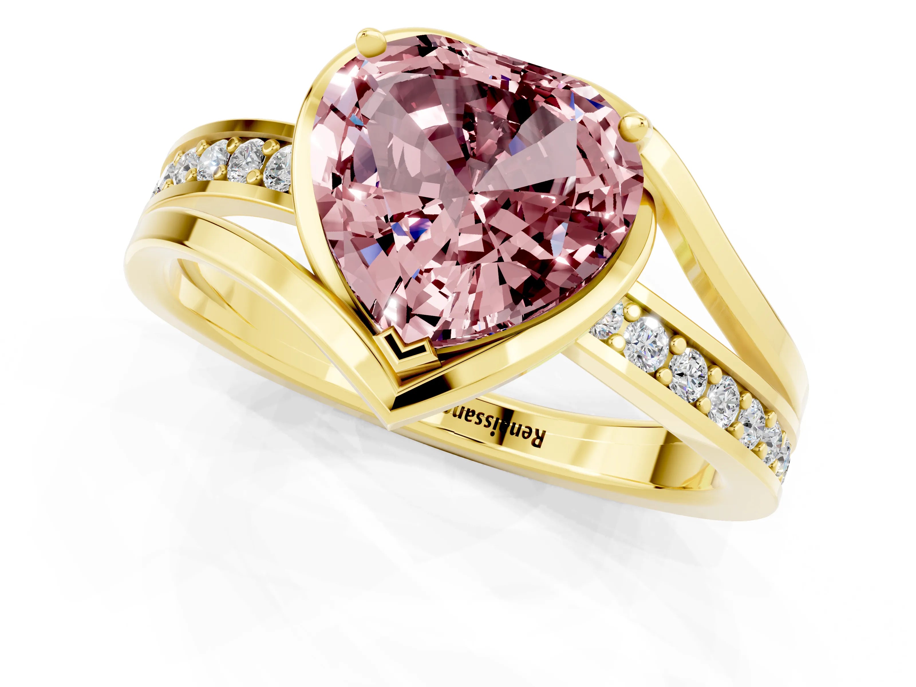 Yellow gold Heart Cut Morganite Solitaire Ring with Split Shank and Prong Setting_1