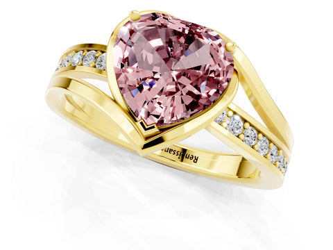 Yellow gold Heart Cut Morganite Solitaire Ring with Split Shank and Prong Setting_1