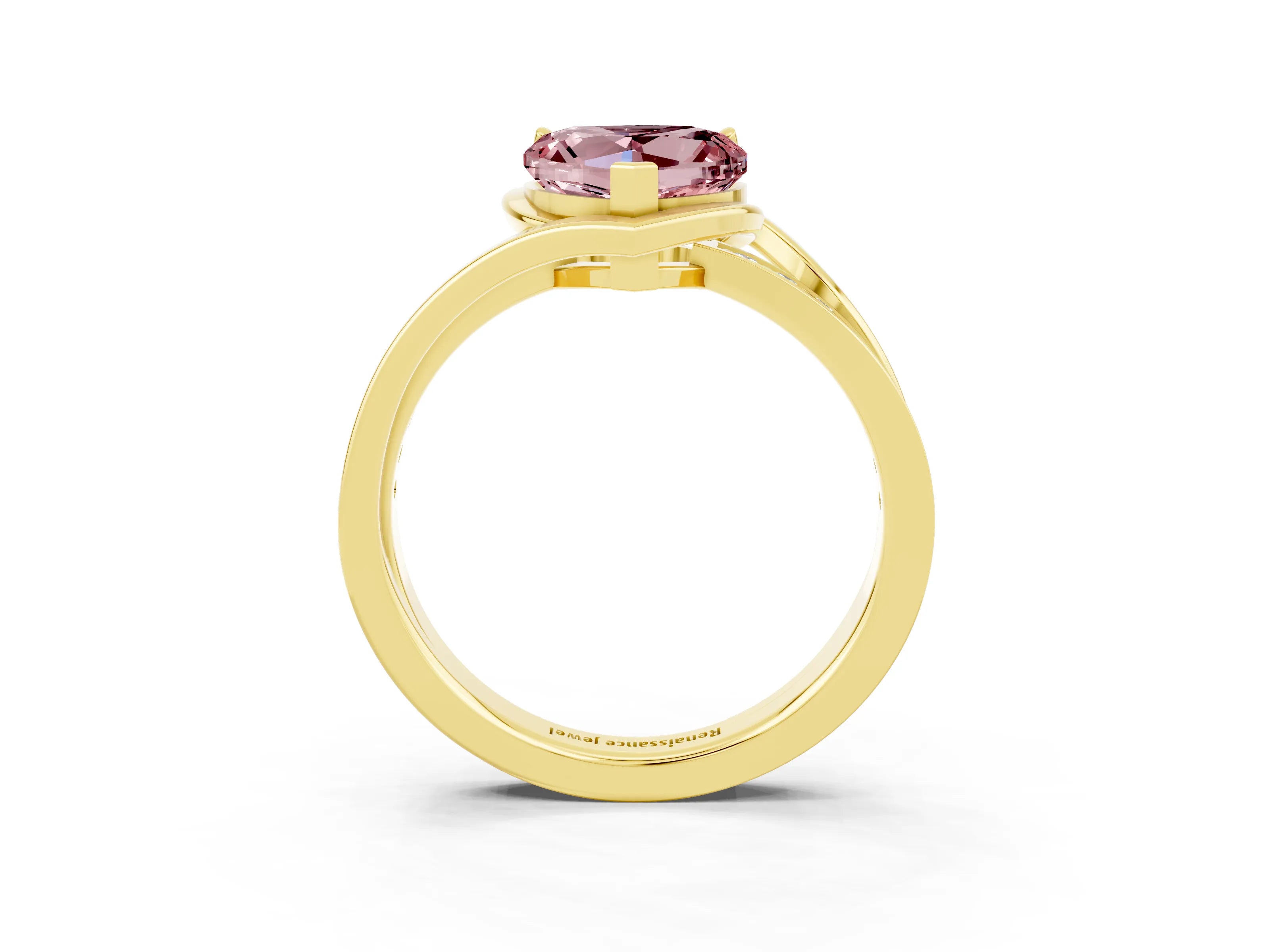 Yellow gold Heart Cut Morganite Solitaire Ring with Split Shank and Prong Setting_3