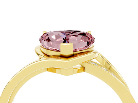 Yellow gold Heart Cut Morganite Solitaire Ring with Split Shank and Prong Setting_4