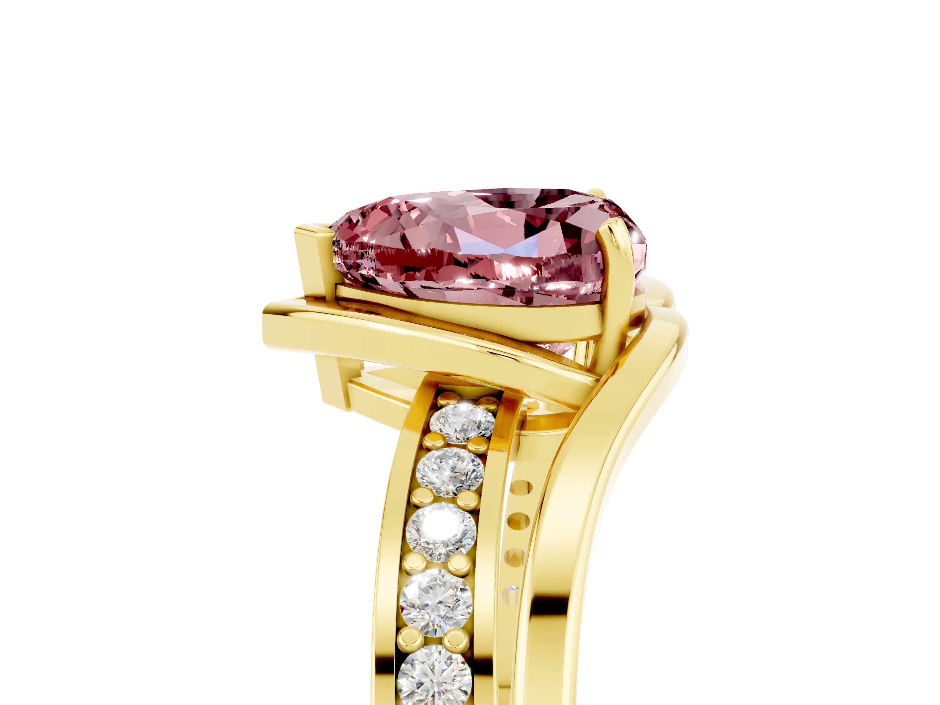 Yellow gold Heart Cut Morganite Solitaire Ring with Split Shank and Prong Setting_5