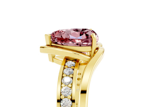 Yellow gold Heart Cut Morganite Solitaire Ring with Split Shank and Prong Setting_5