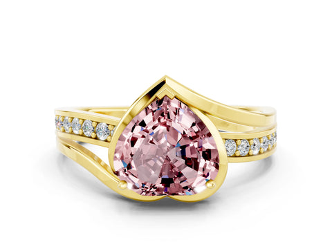 Yellow gold Heart Cut Morganite Solitaire Ring with Split Shank and Prong Setting