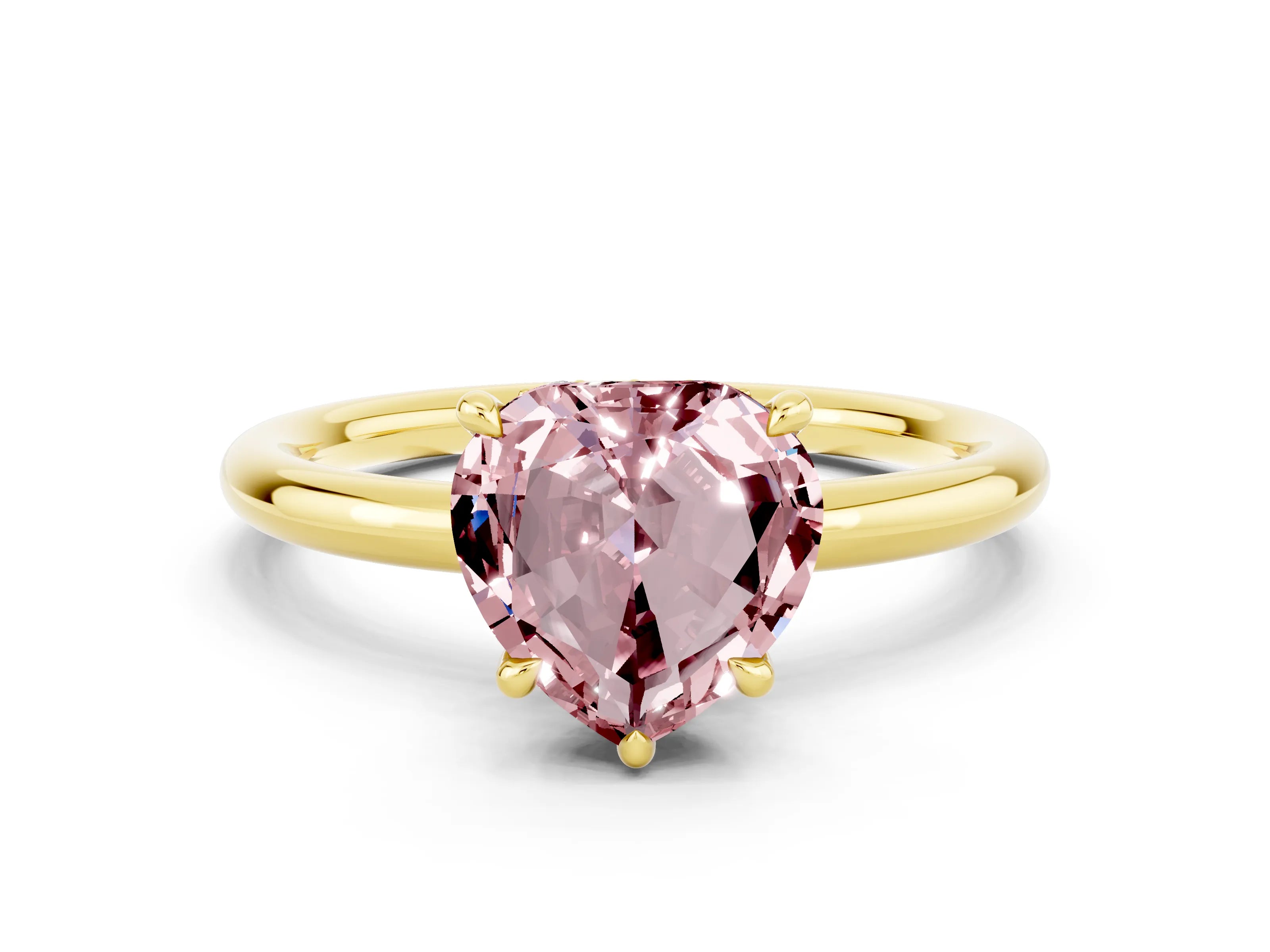 Yellow gold Heart Cut Morganite Solitaire Ring with Thin Band and Four-Prong Setting
