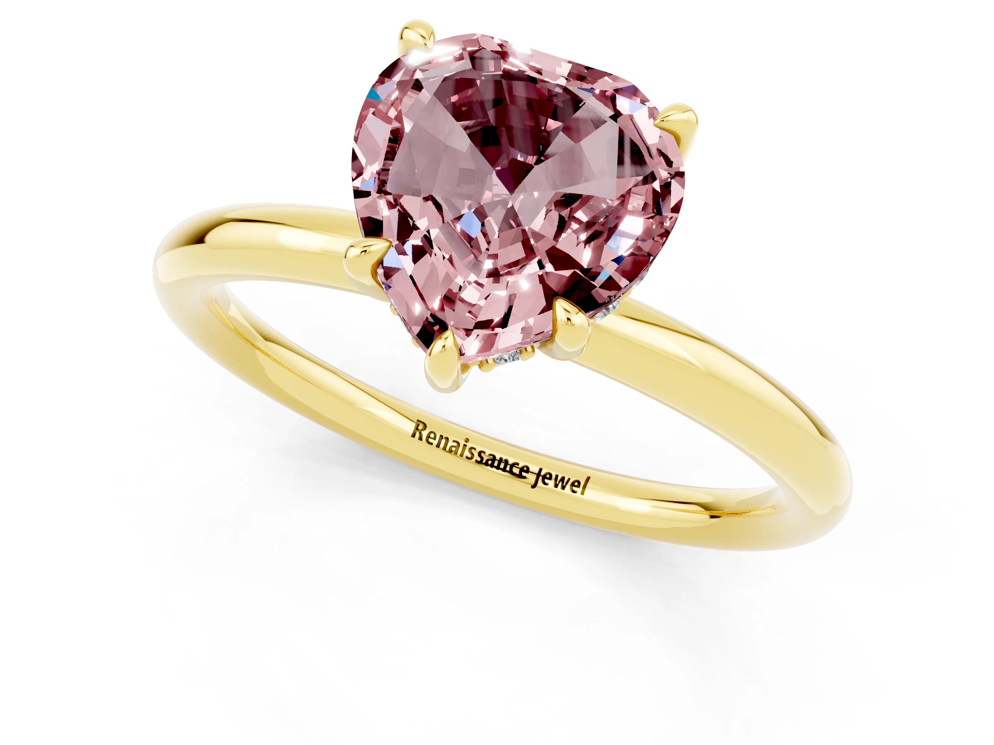 Yellow gold Heart Cut Morganite Solitaire Ring with Thin Band and Four-Prong Setting_1